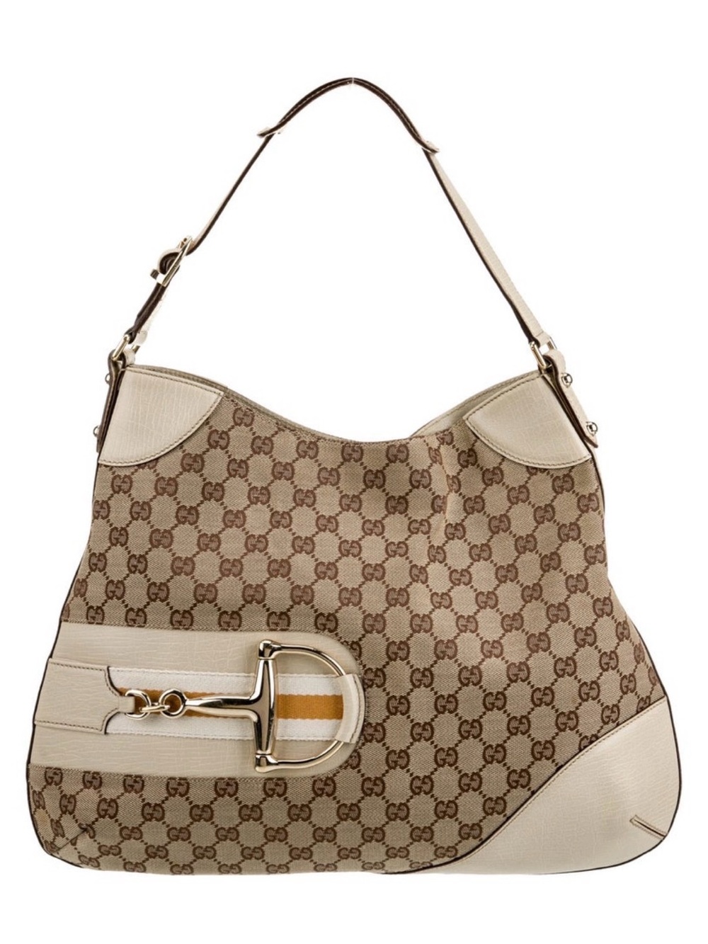 Gucci Beige Monogram Shoulder Bag with Cream Leather and Gold Hardware
